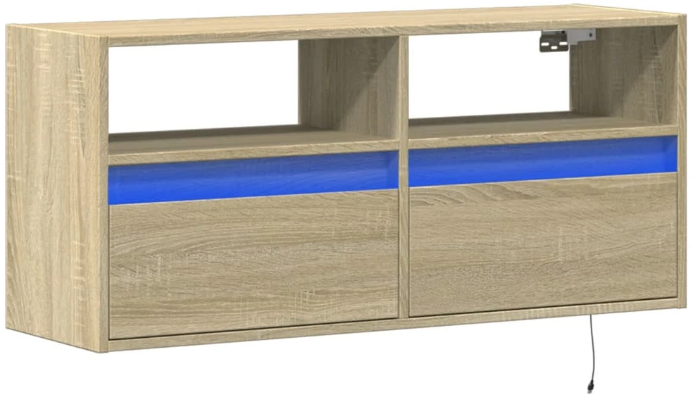 TV staliukas Sieninė TV spintelė su LED lemputėmis, ąžuolo, 100x31x45cm