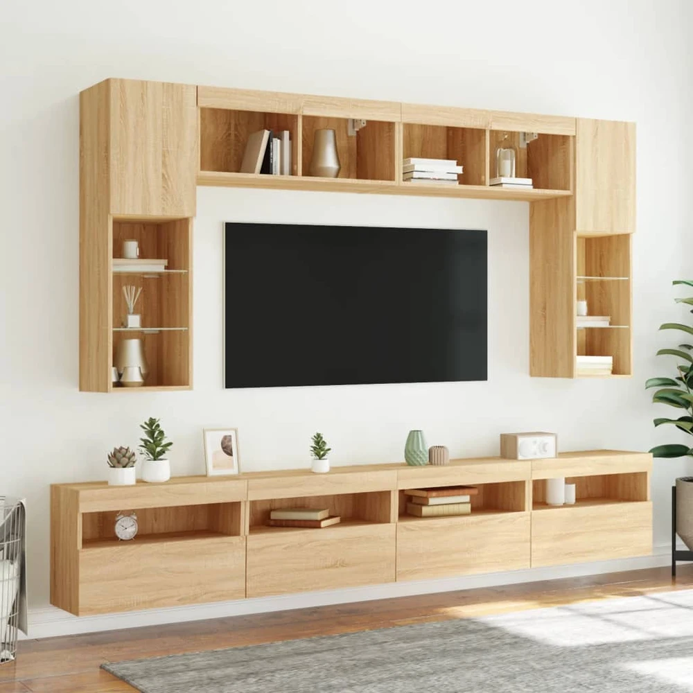 TV staliukas Sieninė TV spintelė su LED lemputėmis, ąžuolo, 60x30x40cm