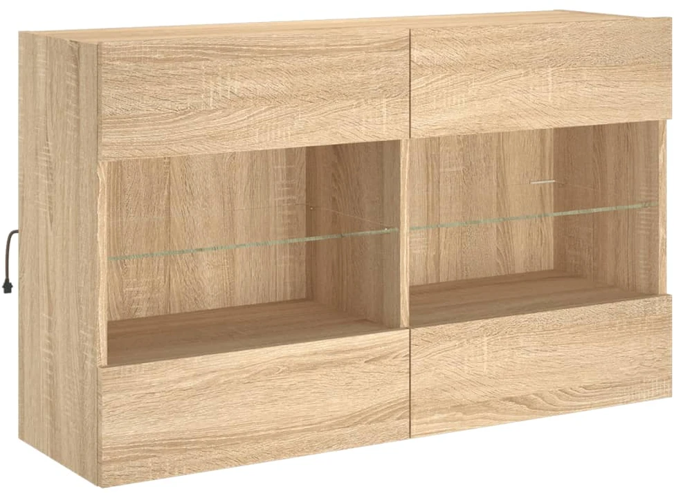 TV staliukas Sieninė TV spintelė su LED lemputėmis, ąžuolo, 98,5x30x60,5cm