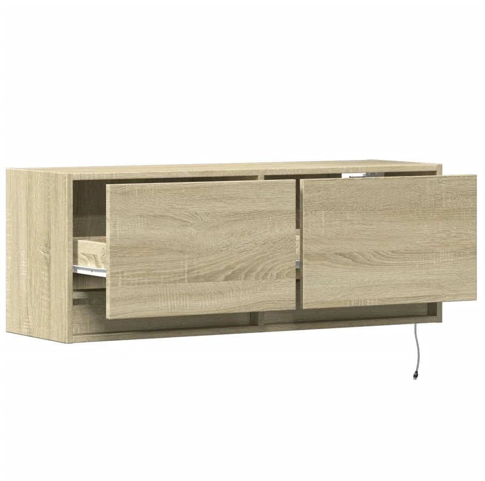 TV staliukas Sieninė TV spintelė su LED lemputėmis, ąžuolo, 100x31x35cm