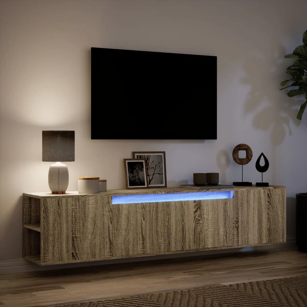 TV staliukas Sieninė TV spintelė su LED lemputėmis, ąžuolo, 180x31x39,5cm