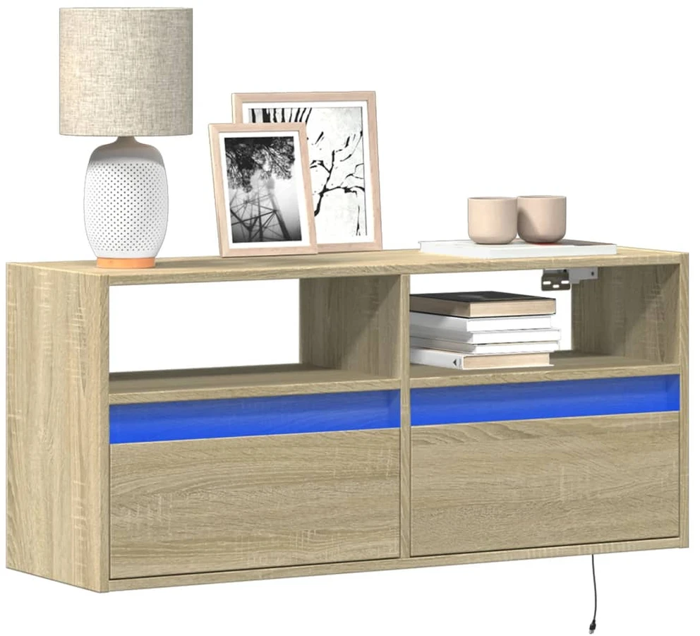 TV staliukas Sieninė TV spintelė su LED lemputėmis, ąžuolo, 100x31x45cm