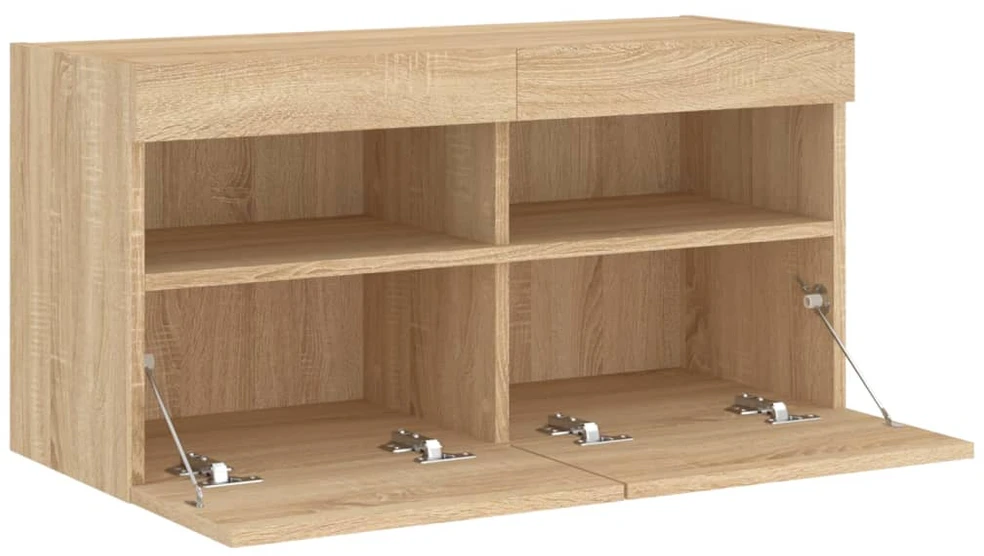 TV staliukas Sieninė TV spintelė su LED lemputėmis, ąžuolo, 80x30x40cm