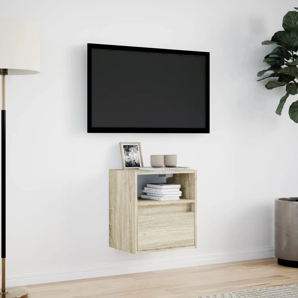 TV staliukas Sieninė TV spintelė su LED lemputėmis, ąžuolo, 41x31x45cm
