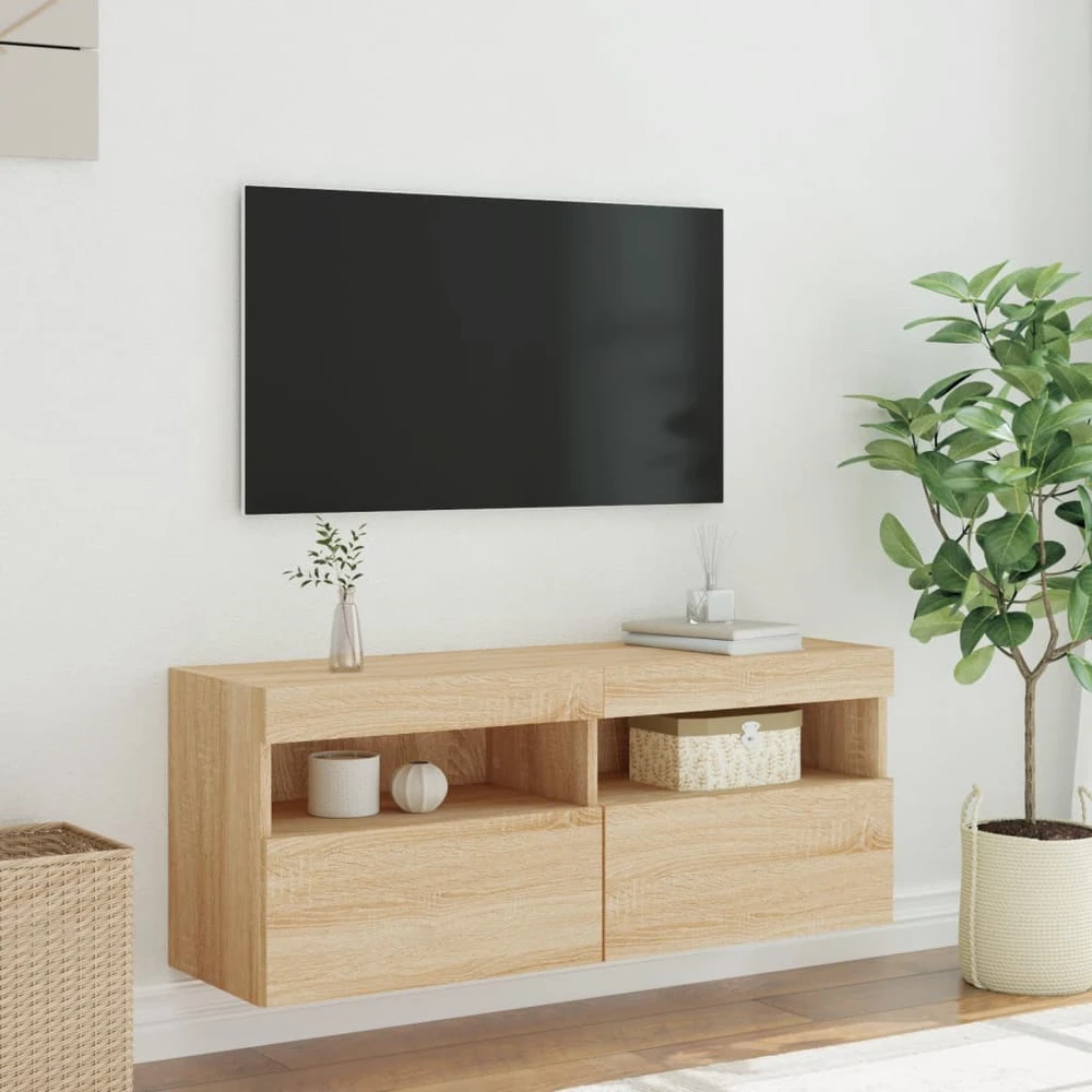 TV staliukas Sieninė TV spintelė su LED lemputėmis, ąžuolo, 100x30x40cm