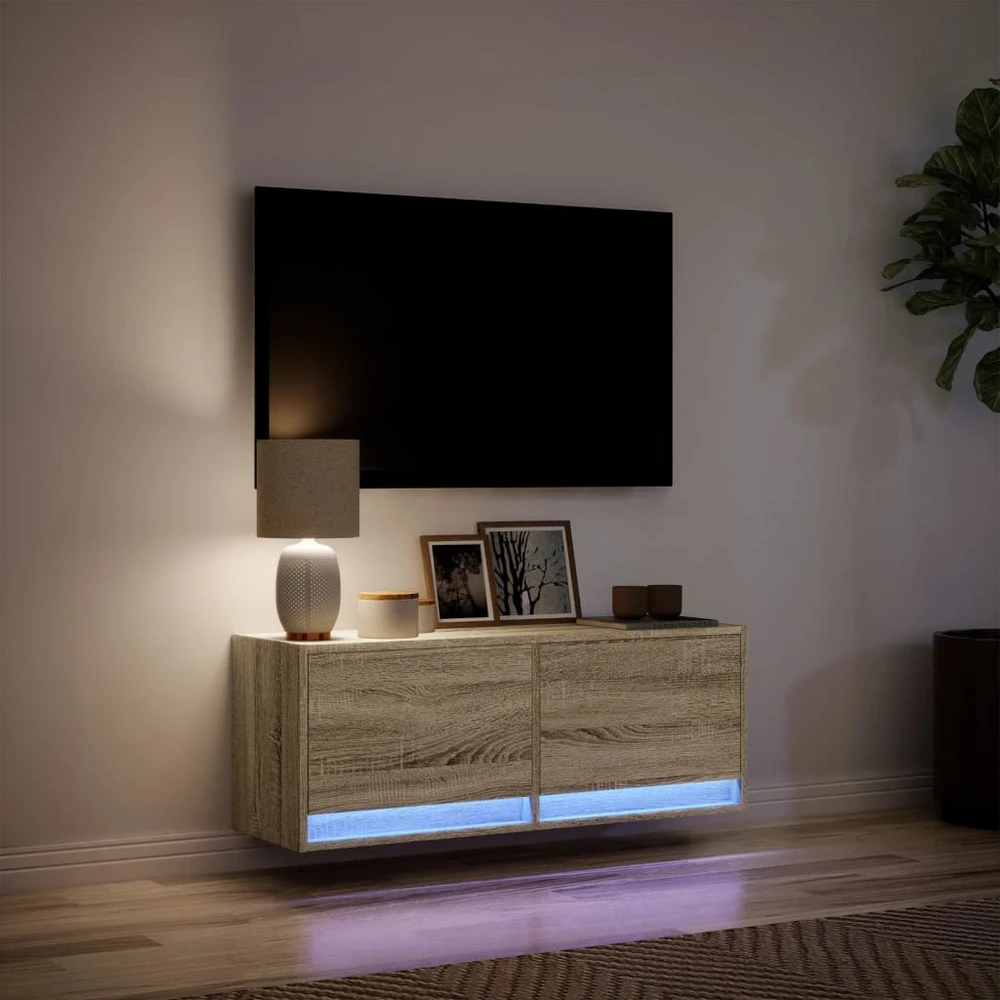 TV staliukas Sieninė TV spintelė su LED lemputėmis, ąžuolo, 100x31x35cm