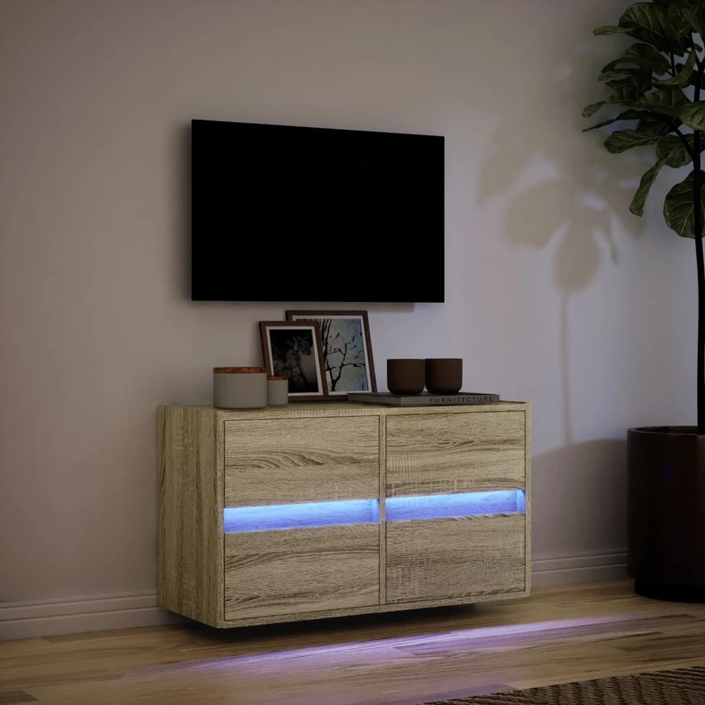 TV staliukas Sieninė TV spintelė su LED lemputėmis, ąžuolo, 80x31x45cm