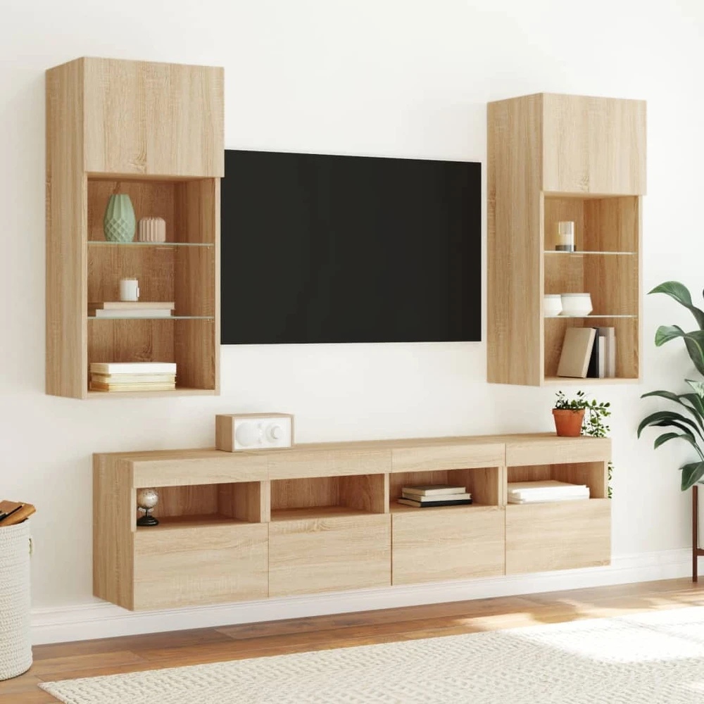 TV staliukas Sieninė TV spintelė su LED lemputėmis, ąžuolo, 40x30x40cm