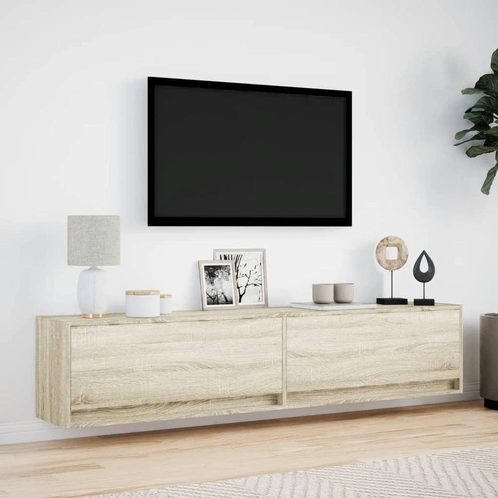 TV staliukas Sieninė TV spintelė su LED lemputėmis, ąžuolo, 180x31x38cm