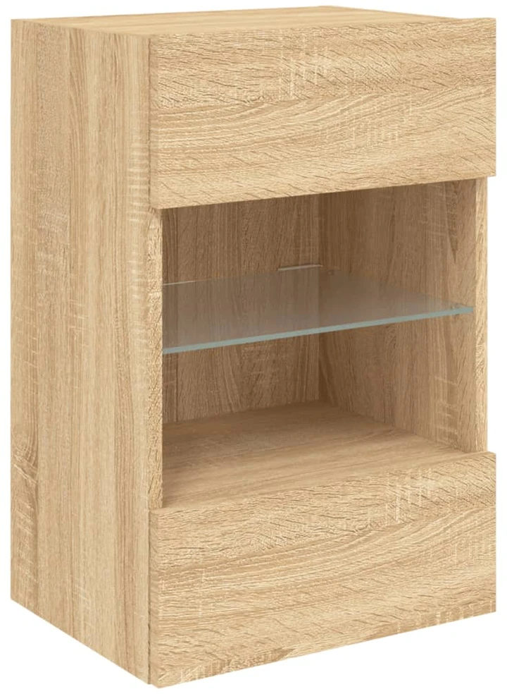 TV staliukas Sieninė TV spintelė su LED lemputėmis, ąžuolo, 40x30x60,5cm