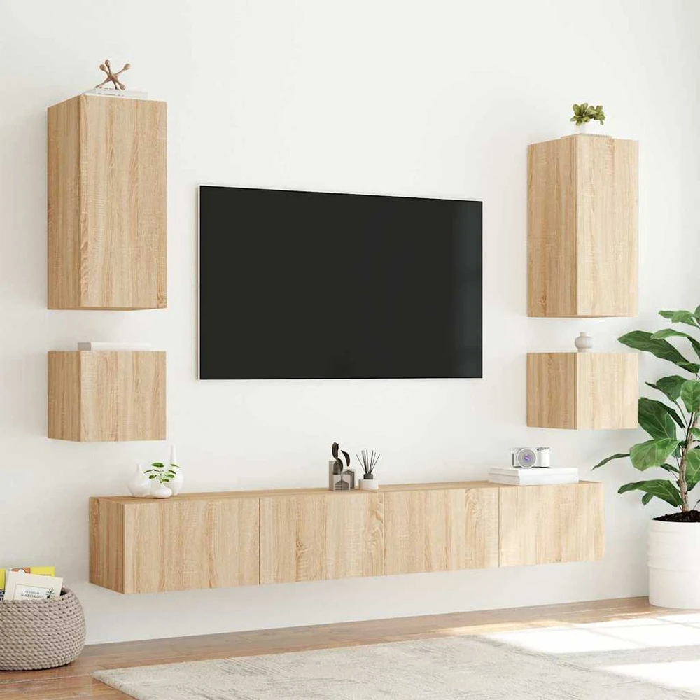 TV staliukas Sieninė TV spintelė su LED lemputėmis, ąžuolo, 100x35x31cm