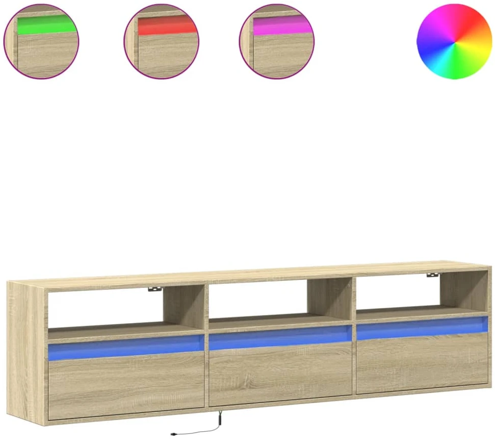 TV staliukas Sieninė TV spintelė su LED lemputėmis, ąžuolo, 180x31x45cm