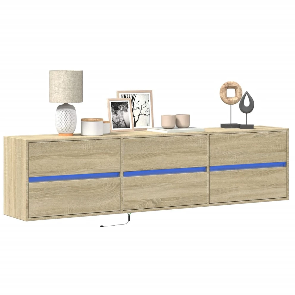 TV staliukas Sieninė TV spintelė su LED lemputėmis, ąžuolo, 180x31x45cm