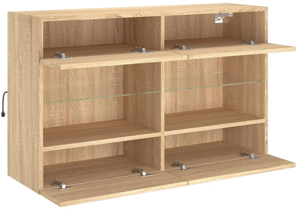 TV staliukas Sieninė TV spintelė su LED lemputėmis, ąžuolo, 98,5x30x60,5cm