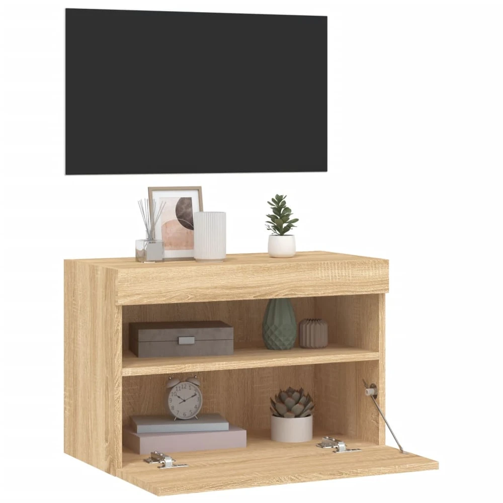 TV staliukas Sieninė TV spintelė su LED lemputėmis, ąžuolo, 60x30x40cm