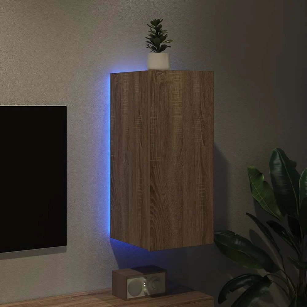 TV staliukas Sieninė TV spintelė su LED lemputėmis, ąžuolo, 30,5x35x70cm