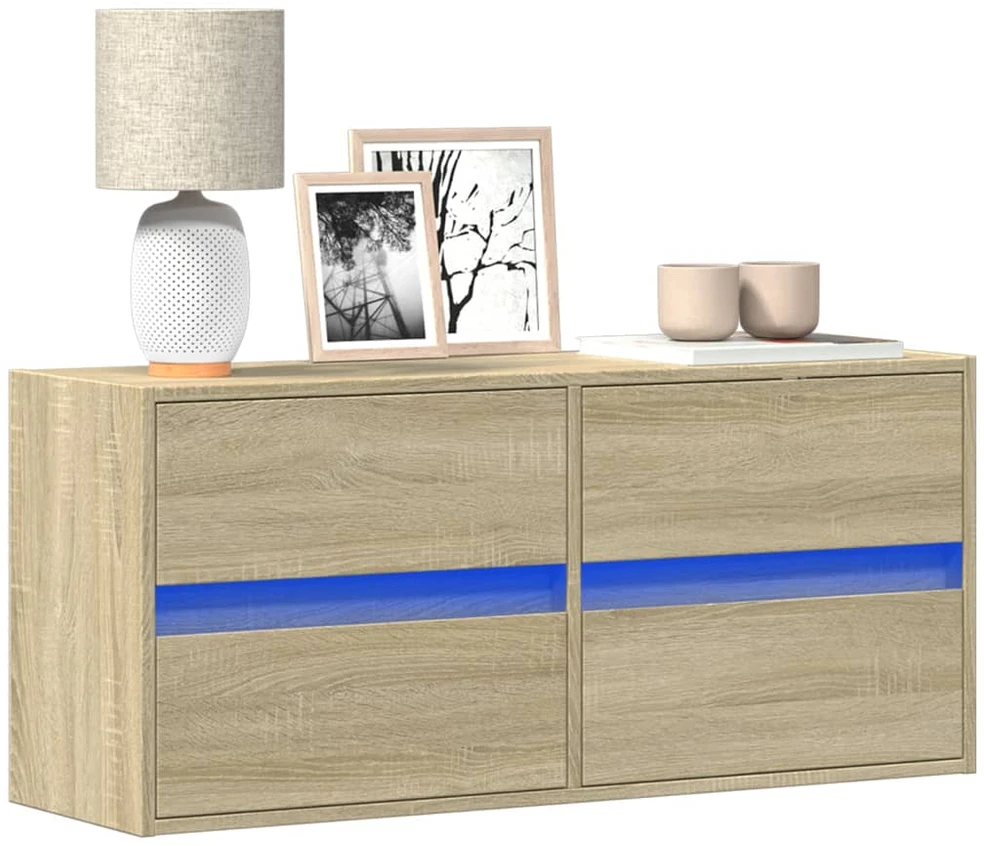 TV staliukas Sieninė TV spintelė su LED lemputėmis, ąžuolo, 100x31x45cm