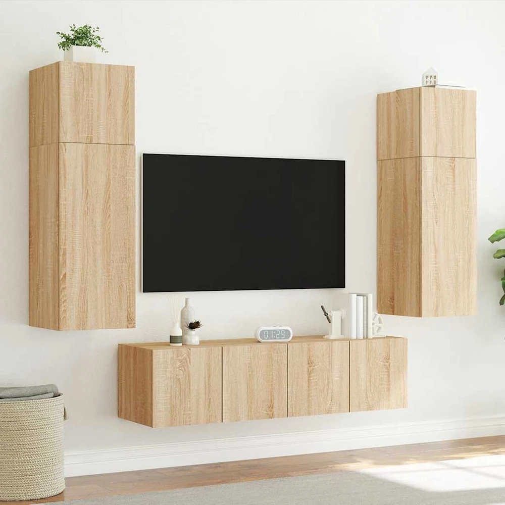 TV staliukas Sieninė TV spintelė su LED lemputėmis, ąžuolo, 80x35x31cm