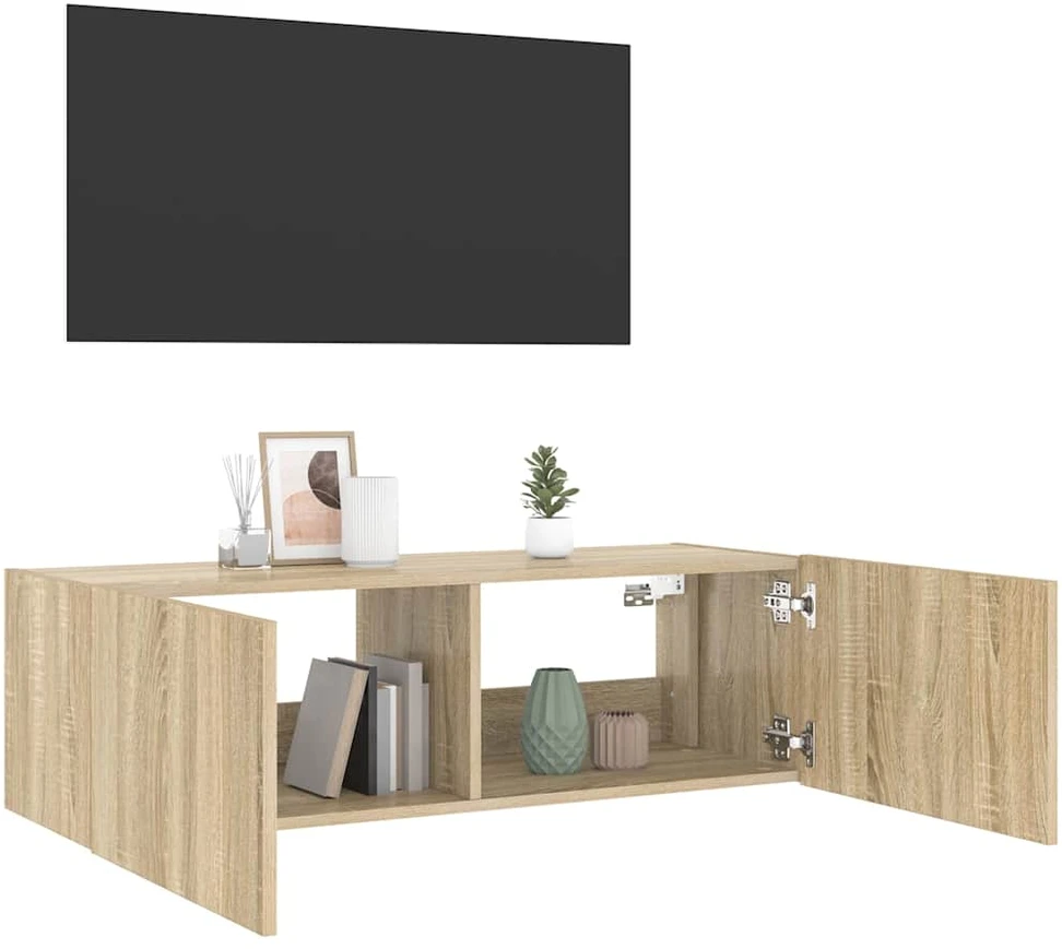 TV staliukas Sieninė TV spintelė su LED lemputėmis, ąžuolo, 100x35x31cm
