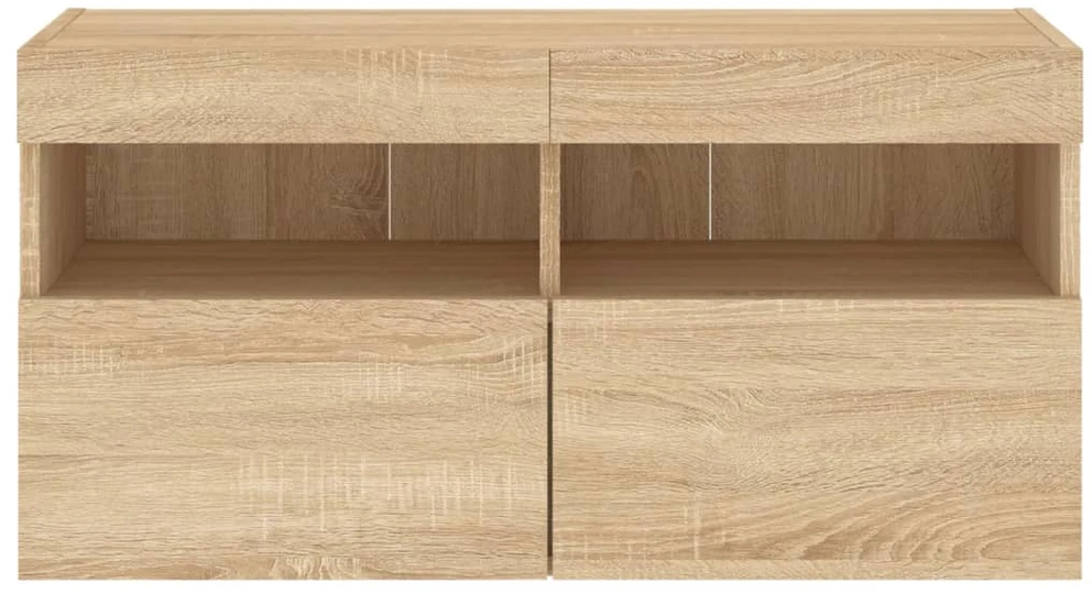 TV staliukas Sieninė TV spintelė su LED lemputėmis, ąžuolo, 80x30x40cm