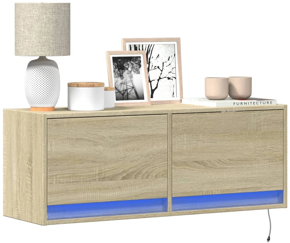 TV staliukas Sieninė TV spintelė su LED lemputėmis, ąžuolo, 100x31x35cm