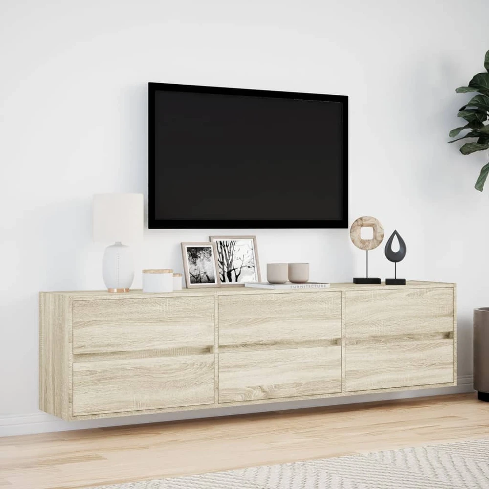 TV staliukas Sieninė TV spintelė su LED lemputėmis, ąžuolo, 180x31x45cm