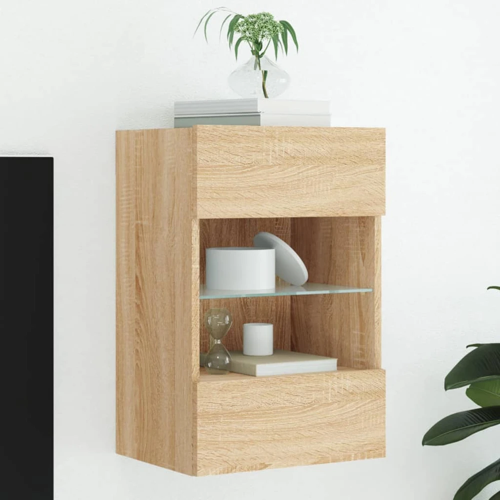 TV staliukas Sieninė TV spintelė su LED lemputėmis, ąžuolo, 40x30x60,5cm