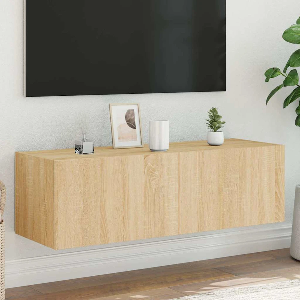 TV staliukas Sieninė TV spintelė su LED lemputėmis, ąžuolo, 100x35x31cm