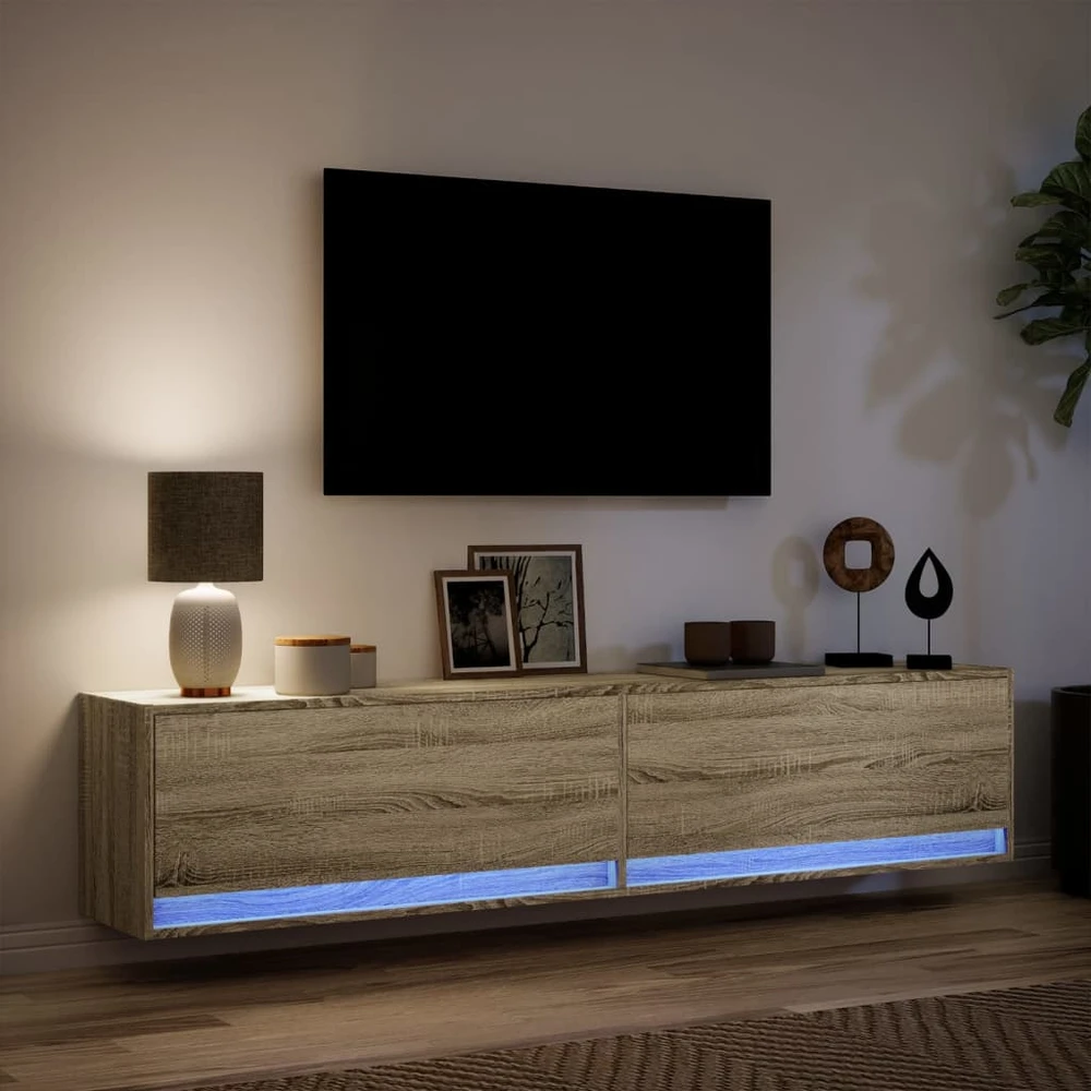 TV staliukas Sieninė TV spintelė su LED lemputėmis, ąžuolo, 180x31x38cm