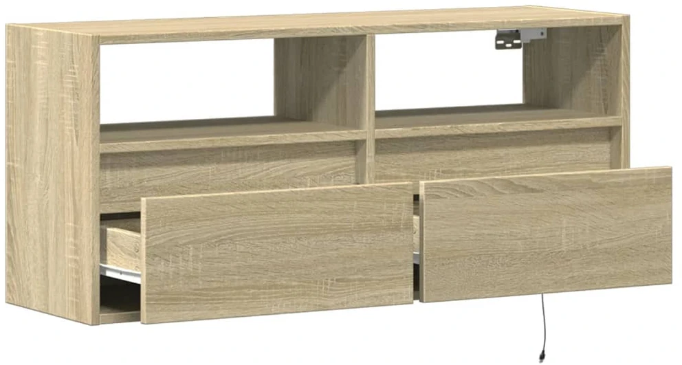 TV staliukas Sieninė TV spintelė su LED lemputėmis, ąžuolo, 100x31x45cm