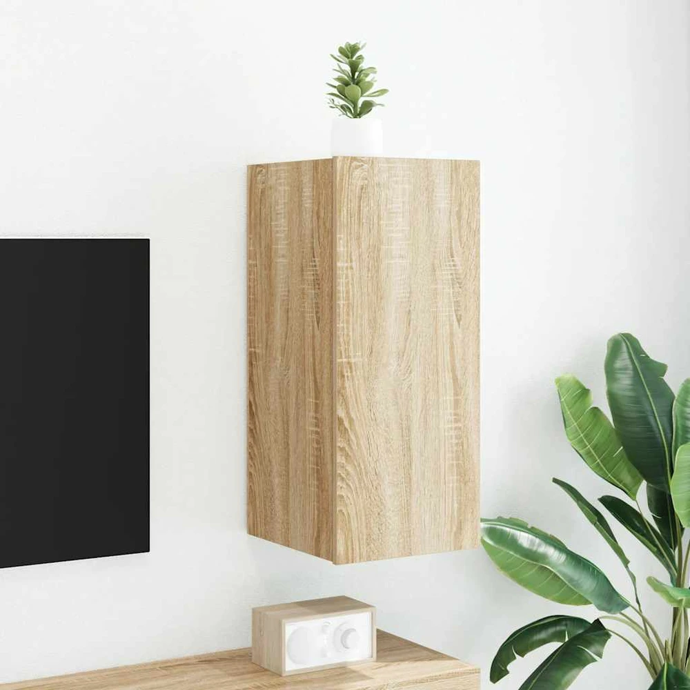TV staliukas Sieninė TV spintelė su LED lemputėmis, ąžuolo, 30,5x35x70cm