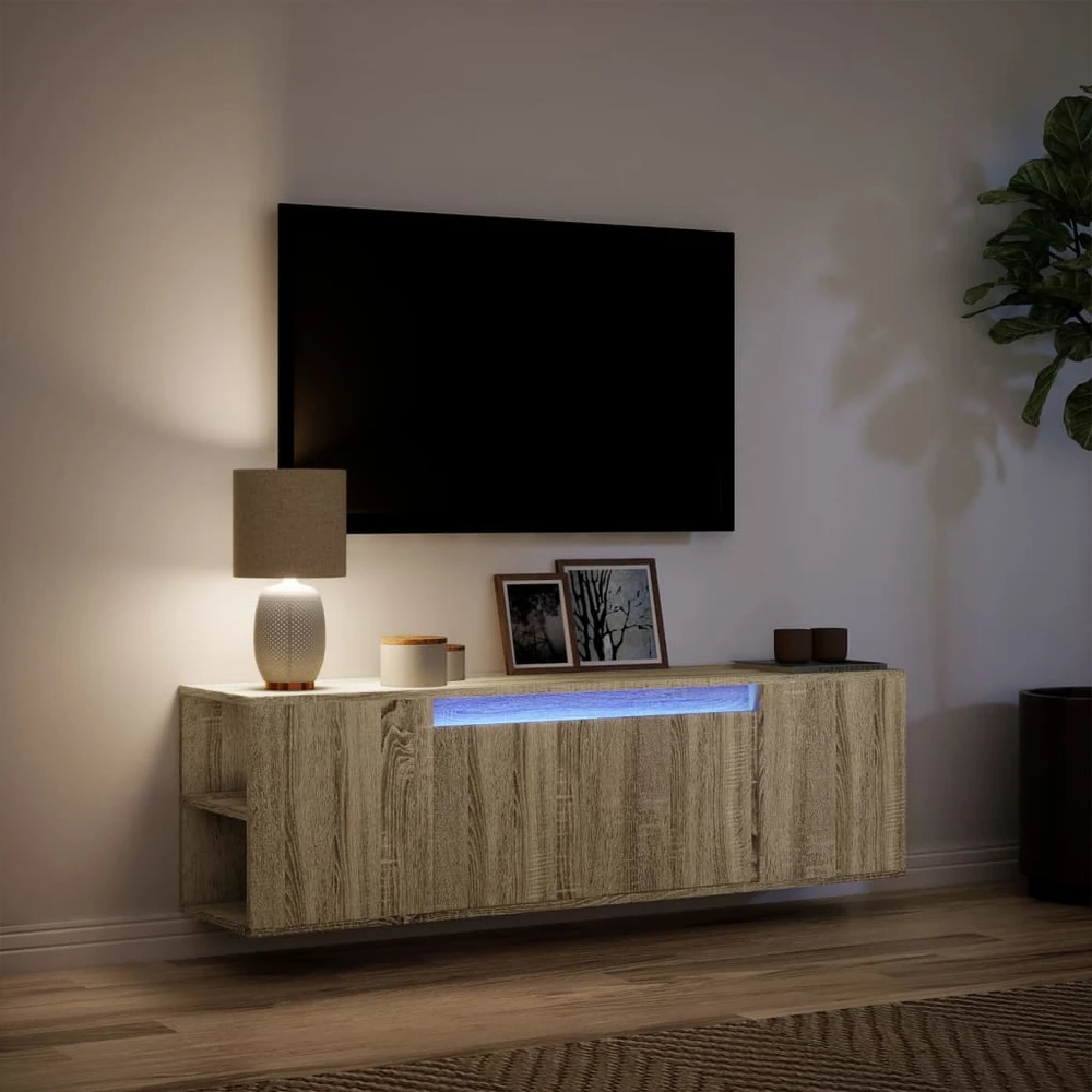 TV staliukas Sieninė TV spintelė su LED lemputėmis, ąžuolo, 135x31x39,5cm