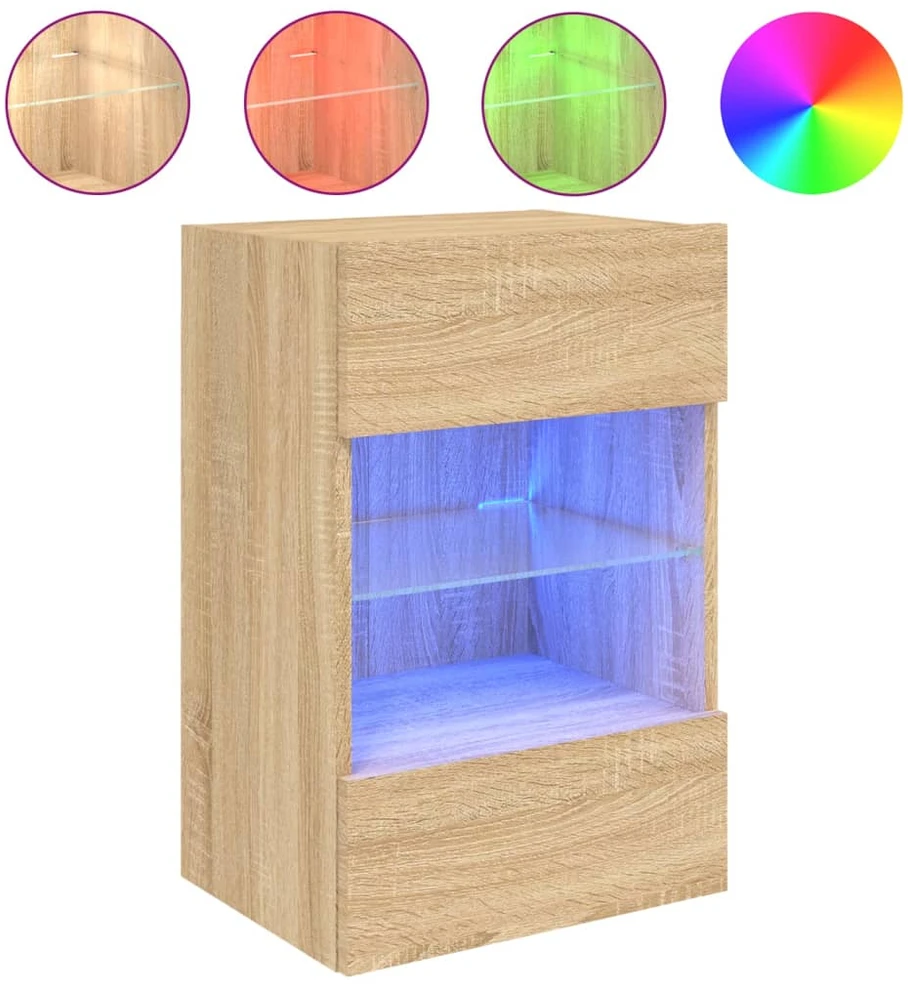 TV staliukas Sieninė TV spintelė su LED lemputėmis, ąžuolo, 40x30x60,5cm