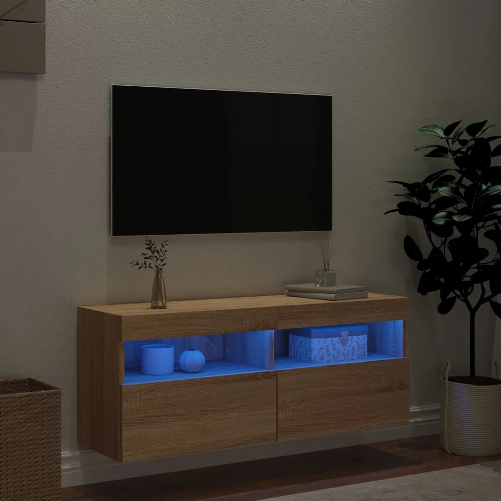 TV staliukas Sieninė TV spintelė su LED lemputėmis, ąžuolo, 100x30x40cm