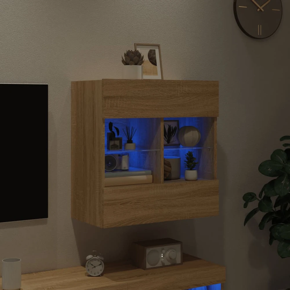 TV staliukas Sieninė TV spintelė su LED lemputėmis, ąžuolo, 58,5x30x60,5cm