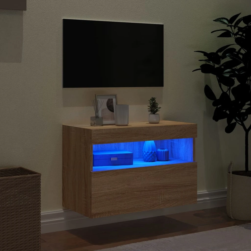 TV staliukas Sieninė TV spintelė su LED lemputėmis, ąžuolo, 60x30x40cm