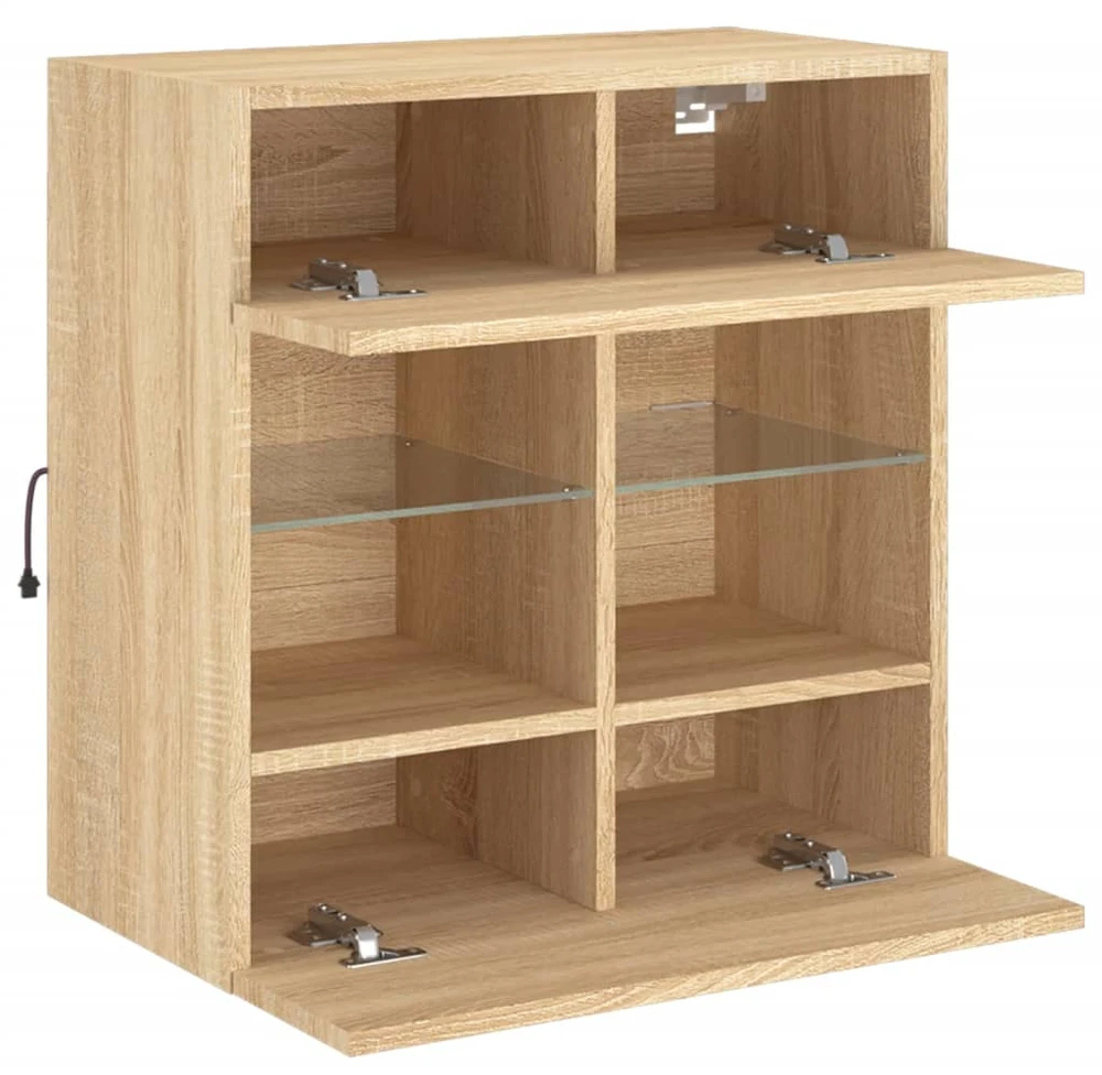 TV staliukas Sieninė TV spintelė su LED lemputėmis, ąžuolo, 58,5x30x60,5cm