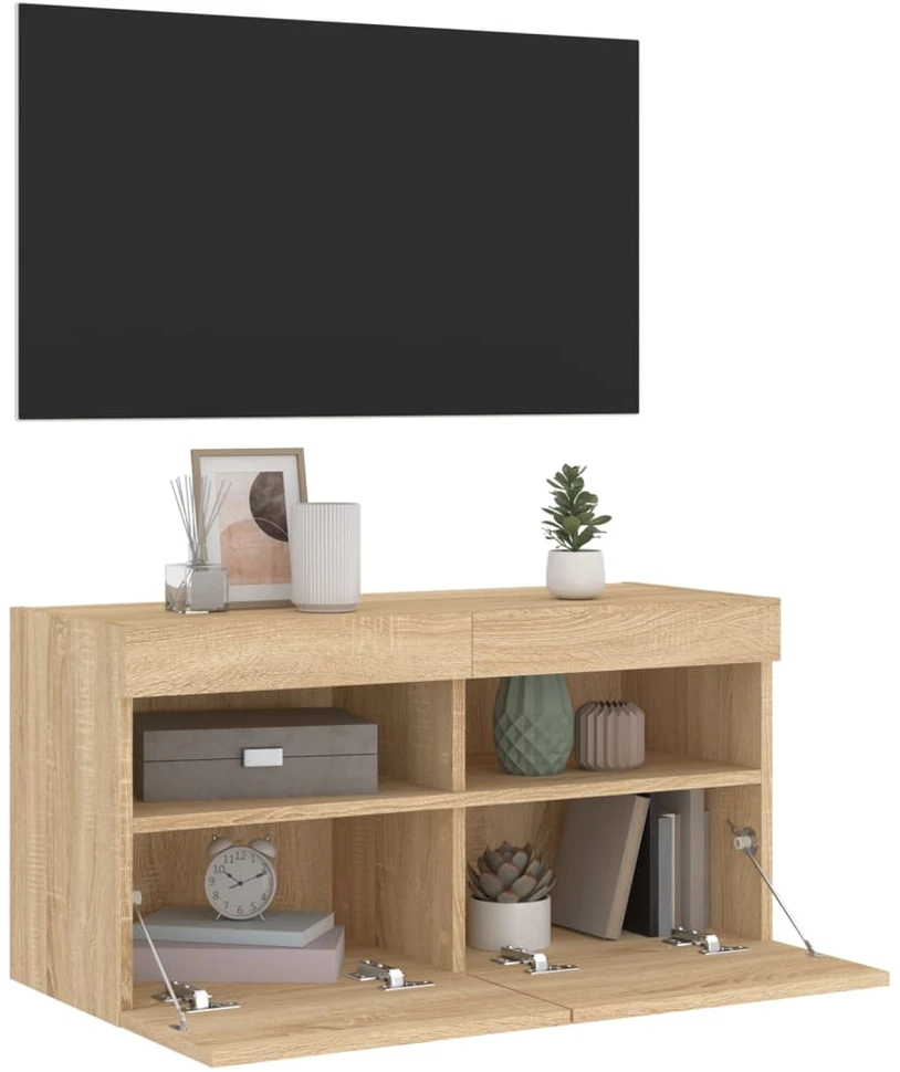 TV staliukas Sieninė TV spintelė su LED lemputėmis, ąžuolo, 80x30x40cm