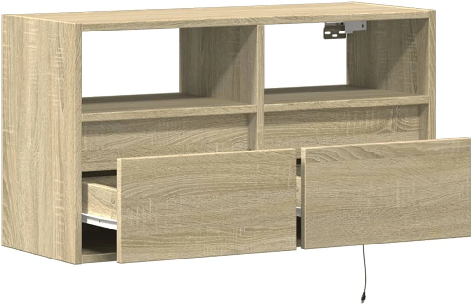 TV staliukas Sieninė TV spintelė su LED lemputėmis, ąžuolo, 80x31x45cm