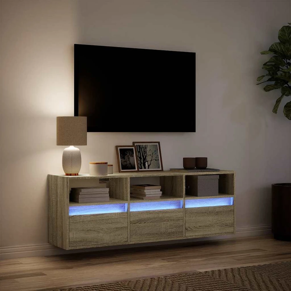 TV staliukas Sieninė TV spintelė su LED lemputėmis, ąžuolo, 130x31x45 cm