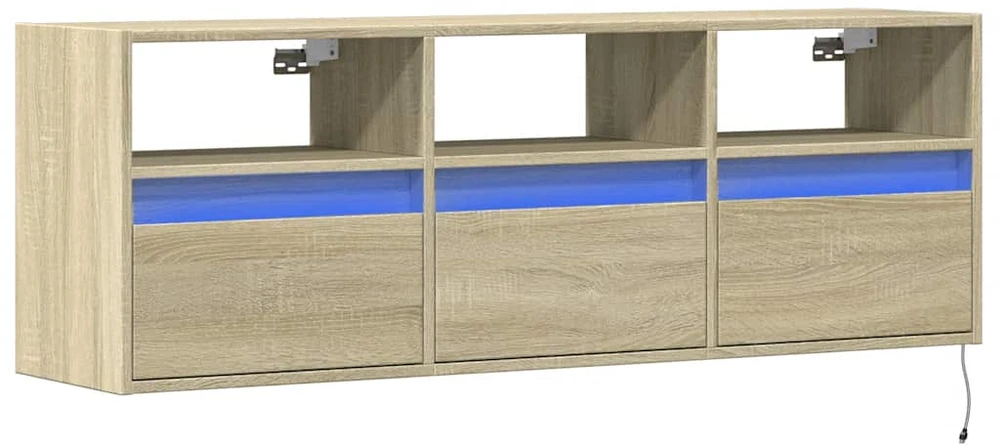 TV staliukas Sieninė TV spintelė su LED lemputėmis, ąžuolo, 130x31x45 cm