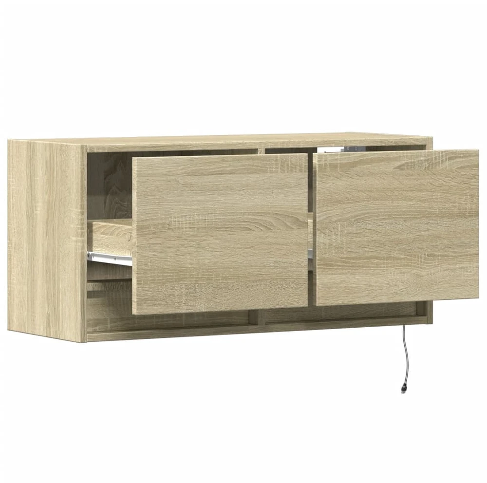 TV staliukas Sieninė TV spintelė su LED lemputėmis, ąžuolo, 80x31x35cm