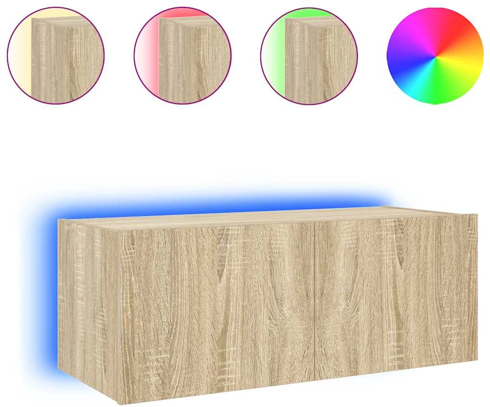 TV staliukas Sieninė TV spintelė su LED lemputėmis, ąžuolo, 80x35x31cm
