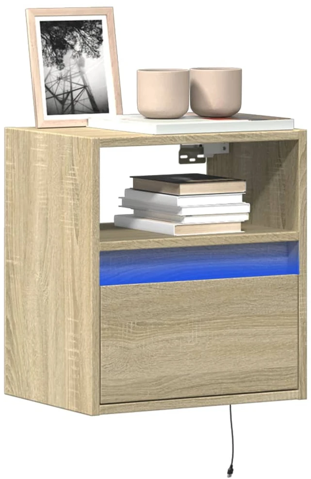 TV staliukas Sieninė TV spintelė su LED lemputėmis, ąžuolo, 41x31x45cm