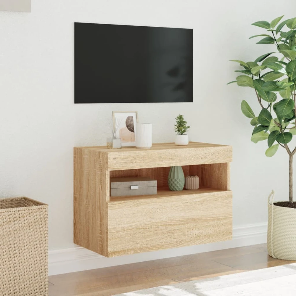 TV staliukas Sieninė TV spintelė su LED lemputėmis, ąžuolo, 60x30x40cm