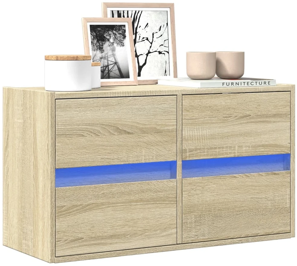 TV staliukas Sieninė TV spintelė su LED lemputėmis, ąžuolo, 80x31x45cm