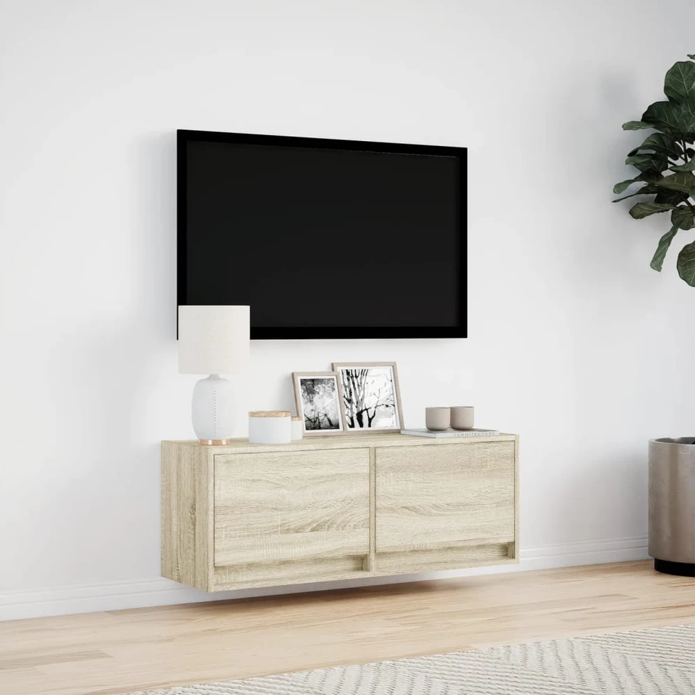 TV staliukas Sieninė TV spintelė su LED lemputėmis, ąžuolo, 100x31x35cm