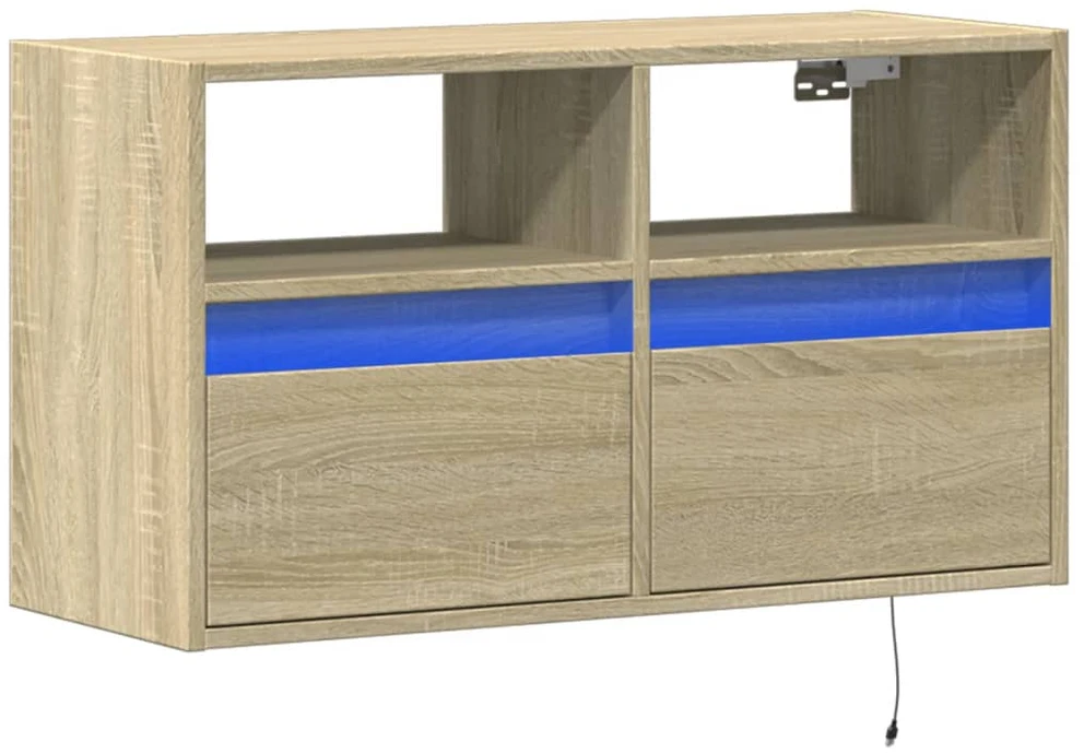 TV staliukas Sieninė TV spintelė su LED lemputėmis, ąžuolo, 80x31x45cm