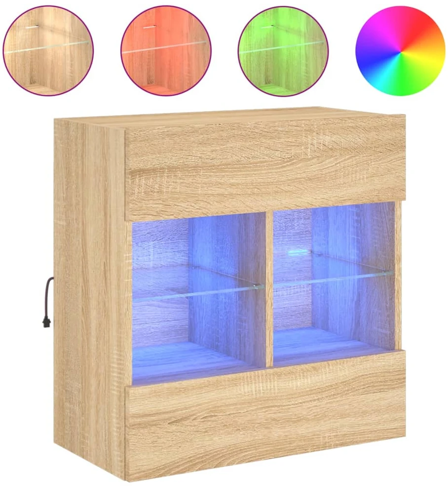 TV staliukas Sieninė TV spintelė su LED lemputėmis, ąžuolo, 58,5x30x60,5cm