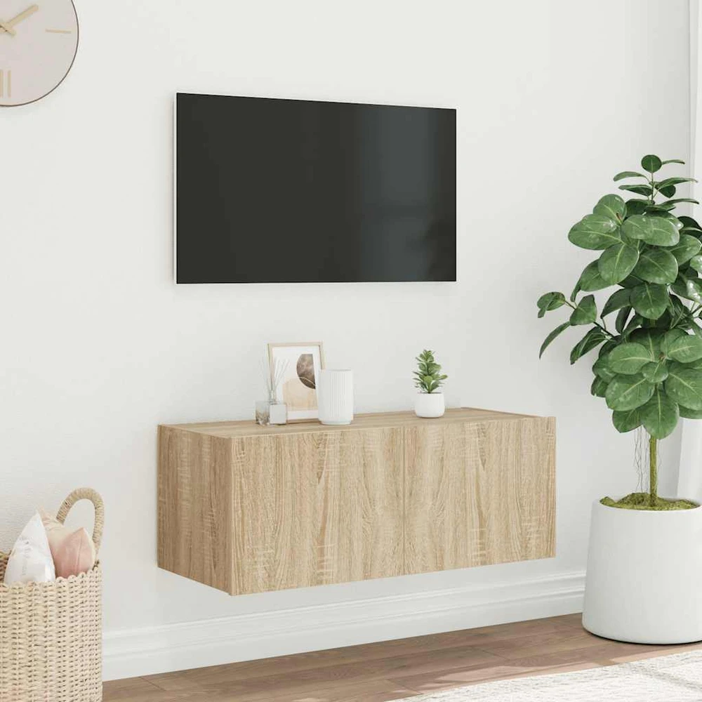 TV staliukas Sieninė TV spintelė su LED lemputėmis, ąžuolo, 80x35x31cm